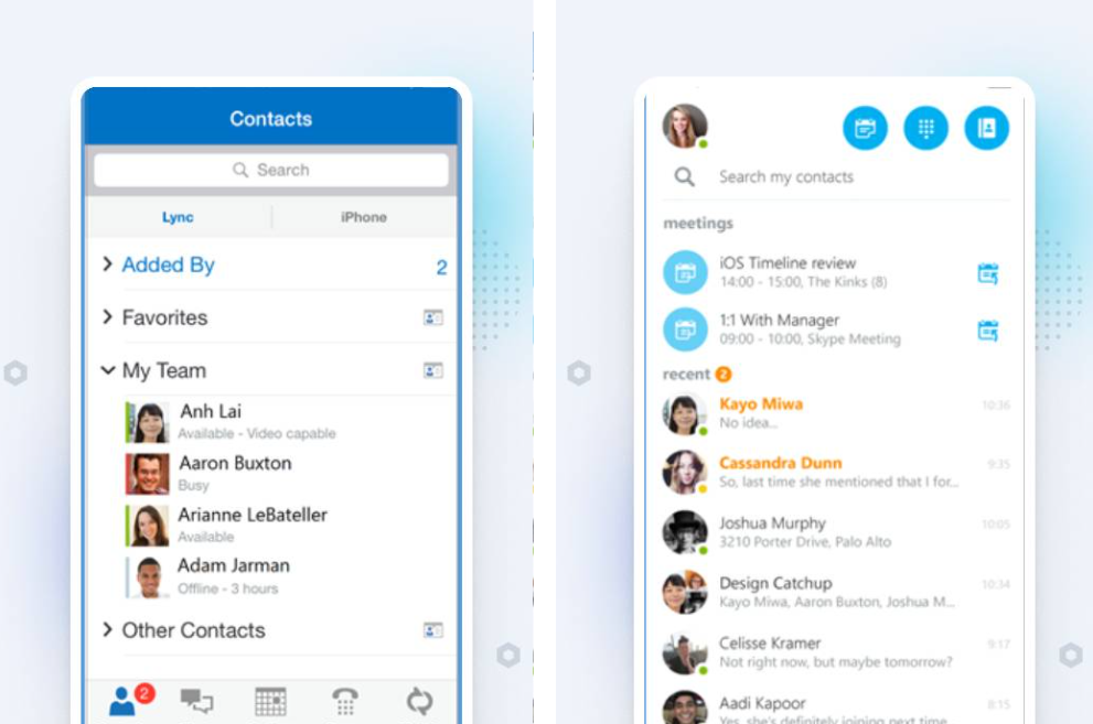 Skype app layout